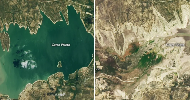 NASA revela impactantes fotos de la sequía en Nuevo León en la presa Cerro Prieto