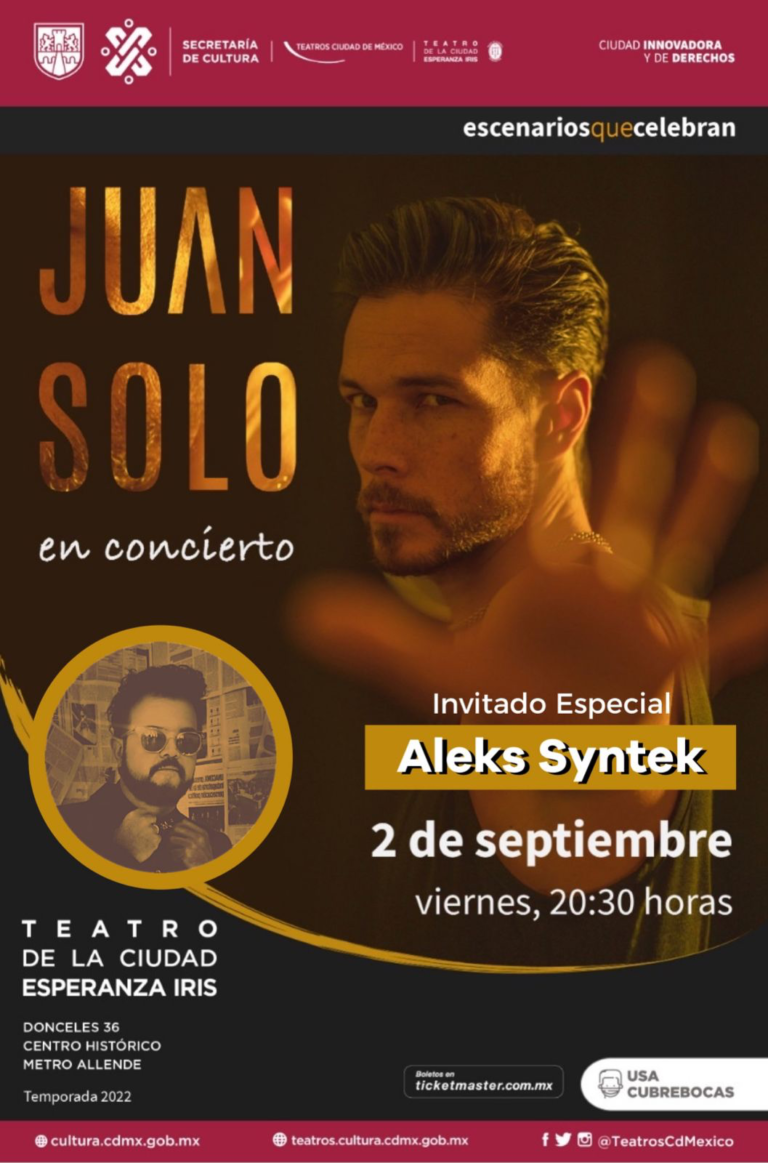 POR PRIMERA VEZ, JUAN SOLO SE PRESENTARÁ EN EL TEATRO DE LA CIUDAD ESPERANZA IRIS